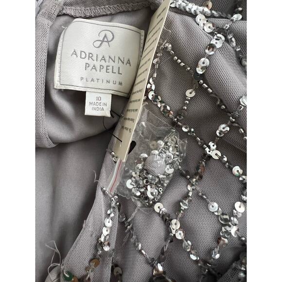 Adrianna Papell Platinum Size 10 Silver Beaded Tulle Bridesmaids Dress Formal - Picture 8 of 16
